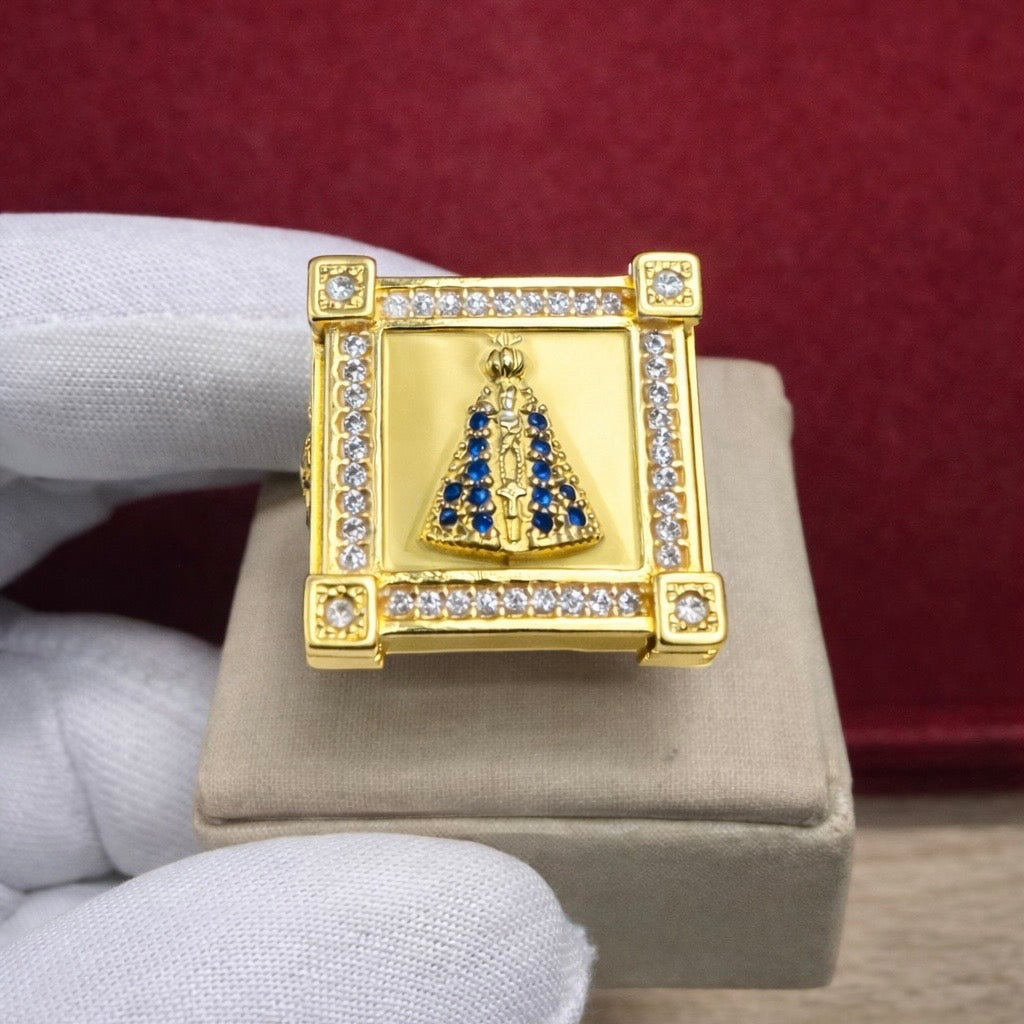 ANEL NOSSA SENHORA CRAVEJADA CAIXA QUADRADA