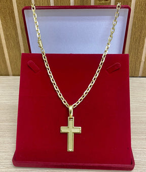 KIT CORRENTE ELO CADEADO QUINA 8MM + PINGENTE+ PULSEIRA BRINDE