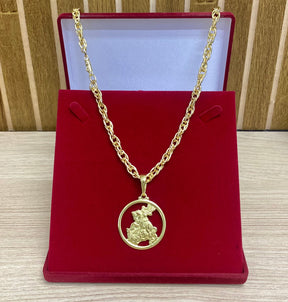 CORRENTE ELO TRANÇADO 8MM + PINGENTE BRINDE + PULSEIRA BRINDE