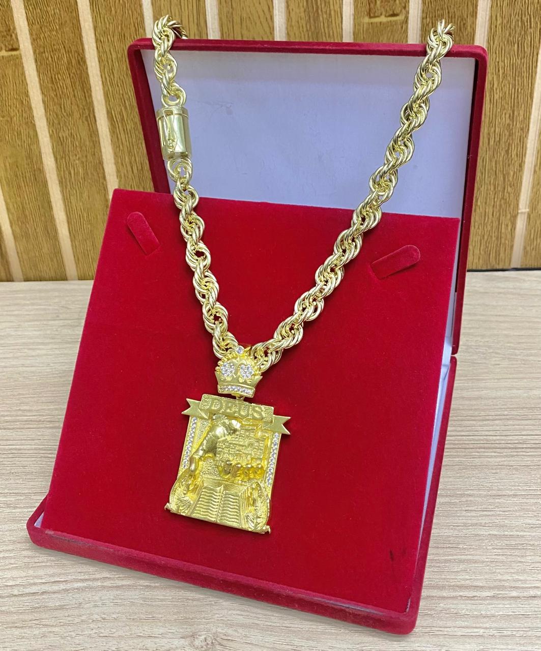 CORRENTE ELO BAIANO 16MM + PINGENTE MÃO BIBLIA CRAV