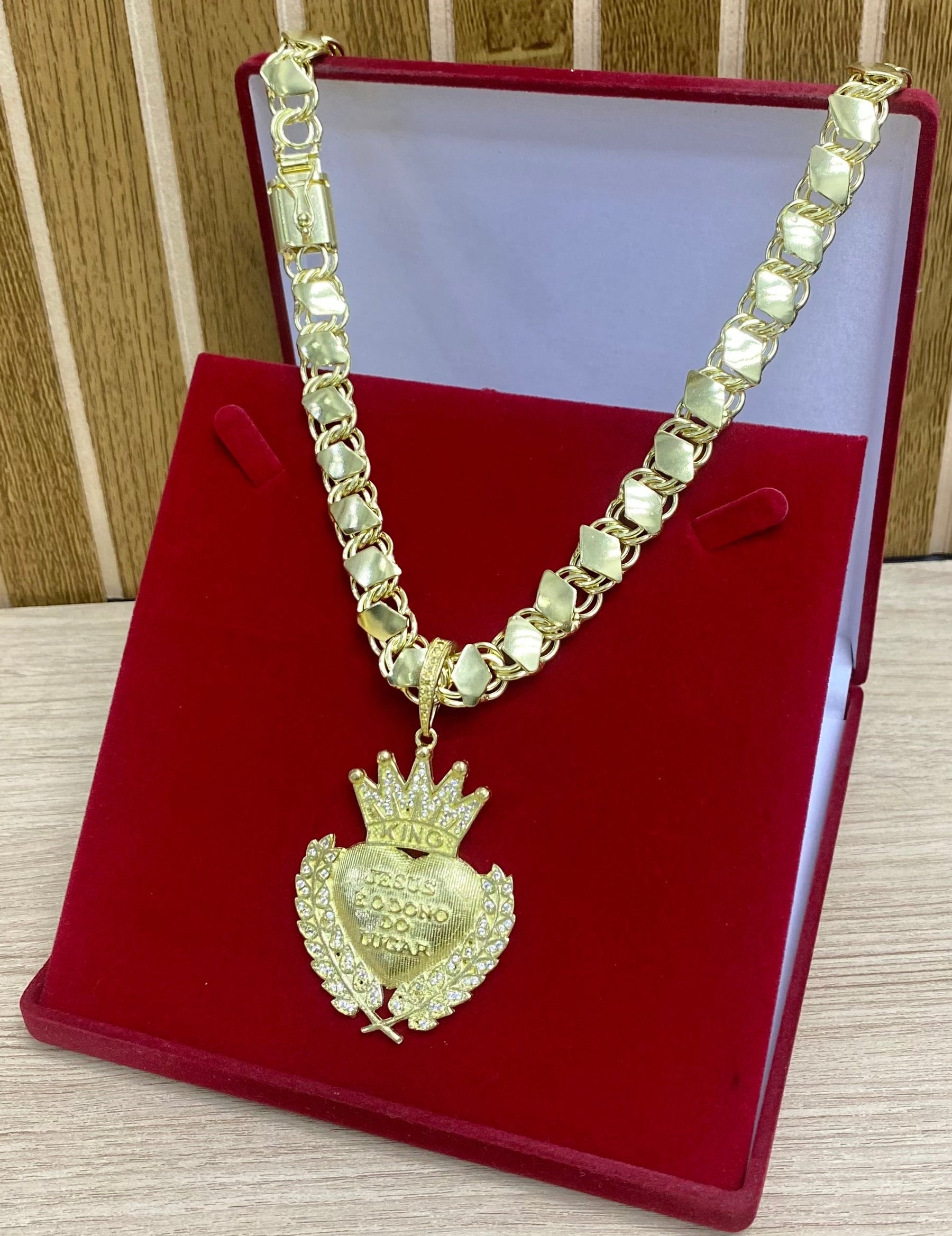 CORRENTE FRISO BALÃO 12MM + PINGENTE KING JESUS É O DONO LUGAR