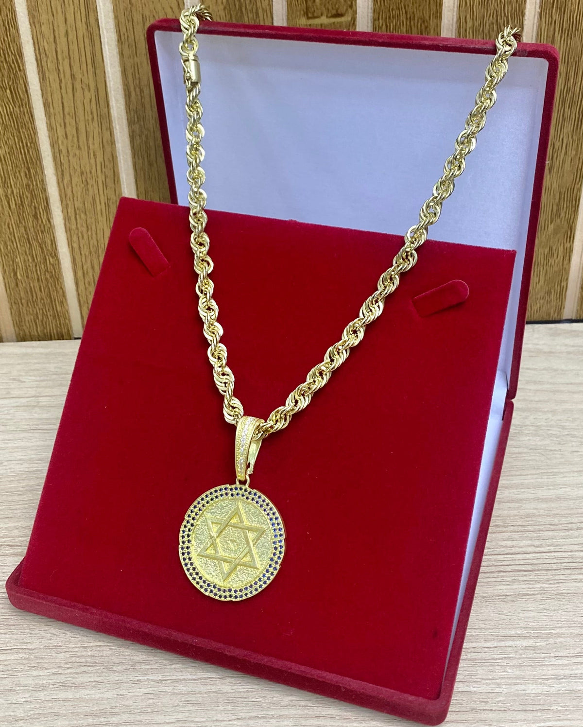 CORRENTE ELO BAIANO 8MM + PINGENTE ESTRELA DE DAVI REDONDO CRAV AZUL