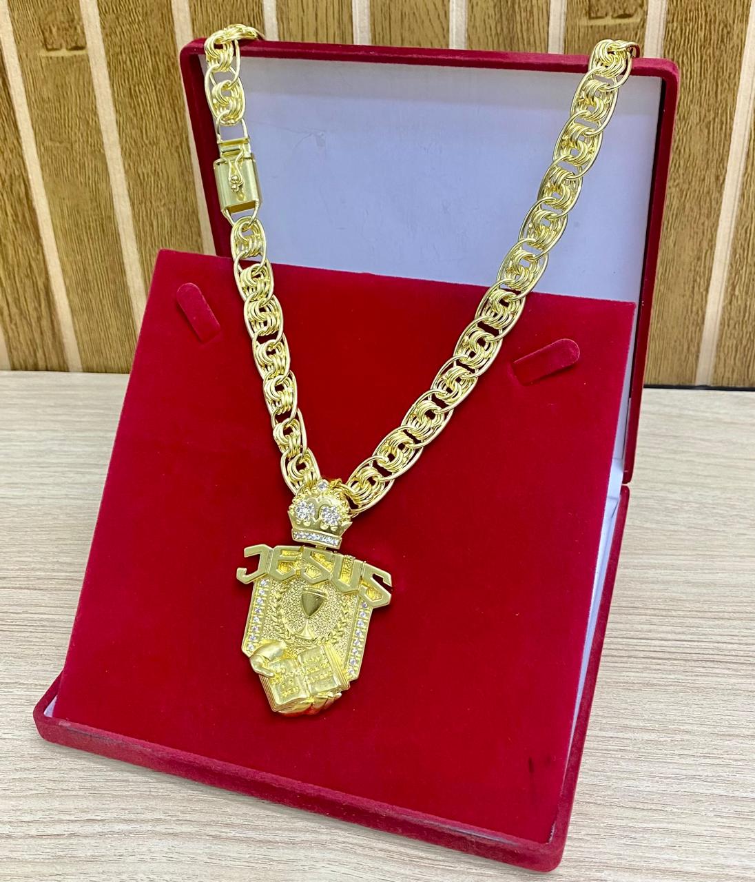 CORRENTE ELO MADRID 12MM + PINGENTE JESUS BIBLIA CRAV