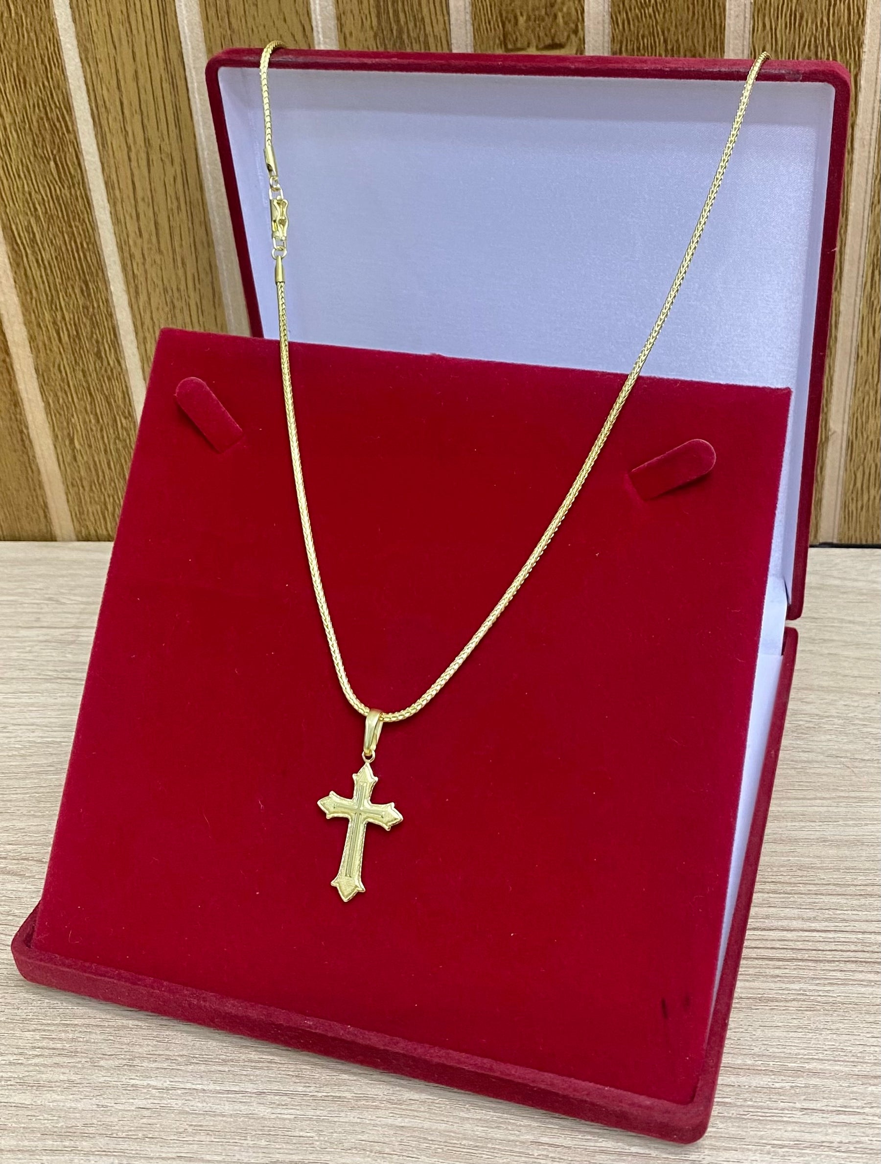 CORRENTE ELO ESCAMA TRANÇADO 3MM + PINGENTE CRUZ 4 PONTA