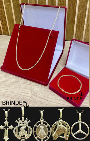 KIT CORRENTE ELO GRUMET 2MM + PULSEIRA BRINDE + PINGENTE BRINDE