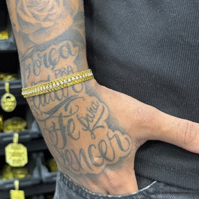 PULSEIRA BRACELETE CADEADO DUPLO CRAVEJADO C/ BANHO DE OURO 18K