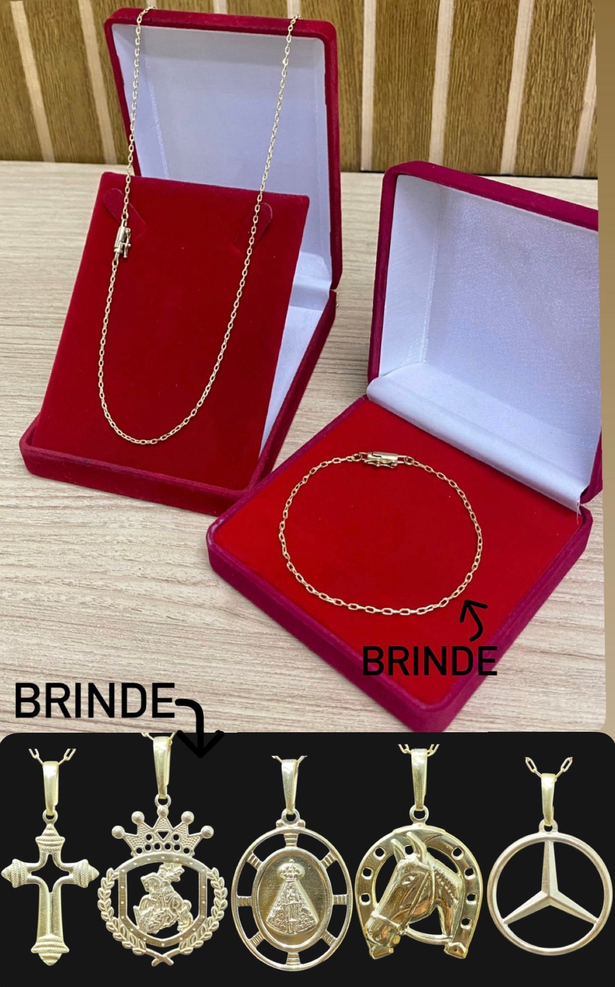 CORRENTE ELO CAIXOTINHO 1MM + PULSEIRA BRINDE + PINGENTE BRINDE