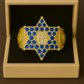 ANEL ESTRELA DE DAVI CRAV GRANDE ( PEDRAS AZUIS )