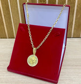 CORRENTE CADEADO QUINA 8MM + PINGENTE MEDALHA MAO ORANDO CRAV