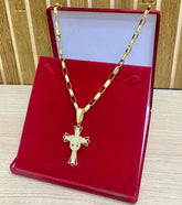 CORRENTE ELO CARTIER BOLEADO 7MM + PINGENTE CRUZ CRAVEJADA