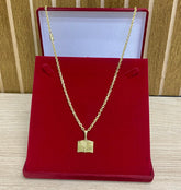 CORRENTE ELO CADEADO QUINA 4MM + PINGENTE BRINDE + PULSEIRA BRINDE