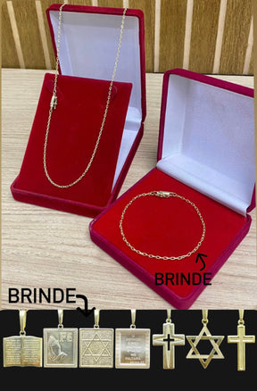CORRENTE ELO CADEADO 2MM + PULSEIRA BRINDE + PINGENTE BRINDE
