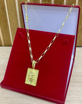 CORRENTE ELO CARTIER RETO 7MM + PINGENTE PLACA JESUS