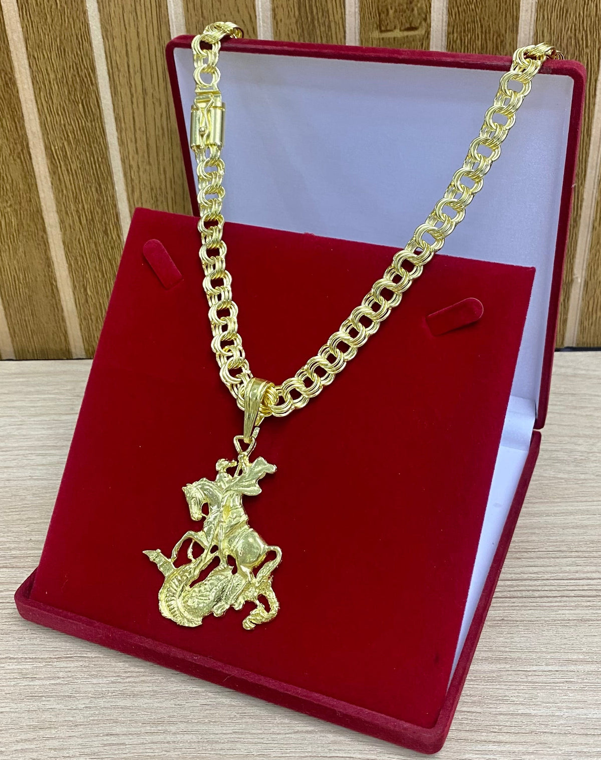 CORRENTE FRISO TRIPLO 12MM + PINGENTE SÃO JORGE