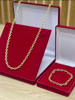 CORRENTE ELO CADEADO BOLEADO 6MM + PINGENTE BRINDE + PULSEIRA BRINDE