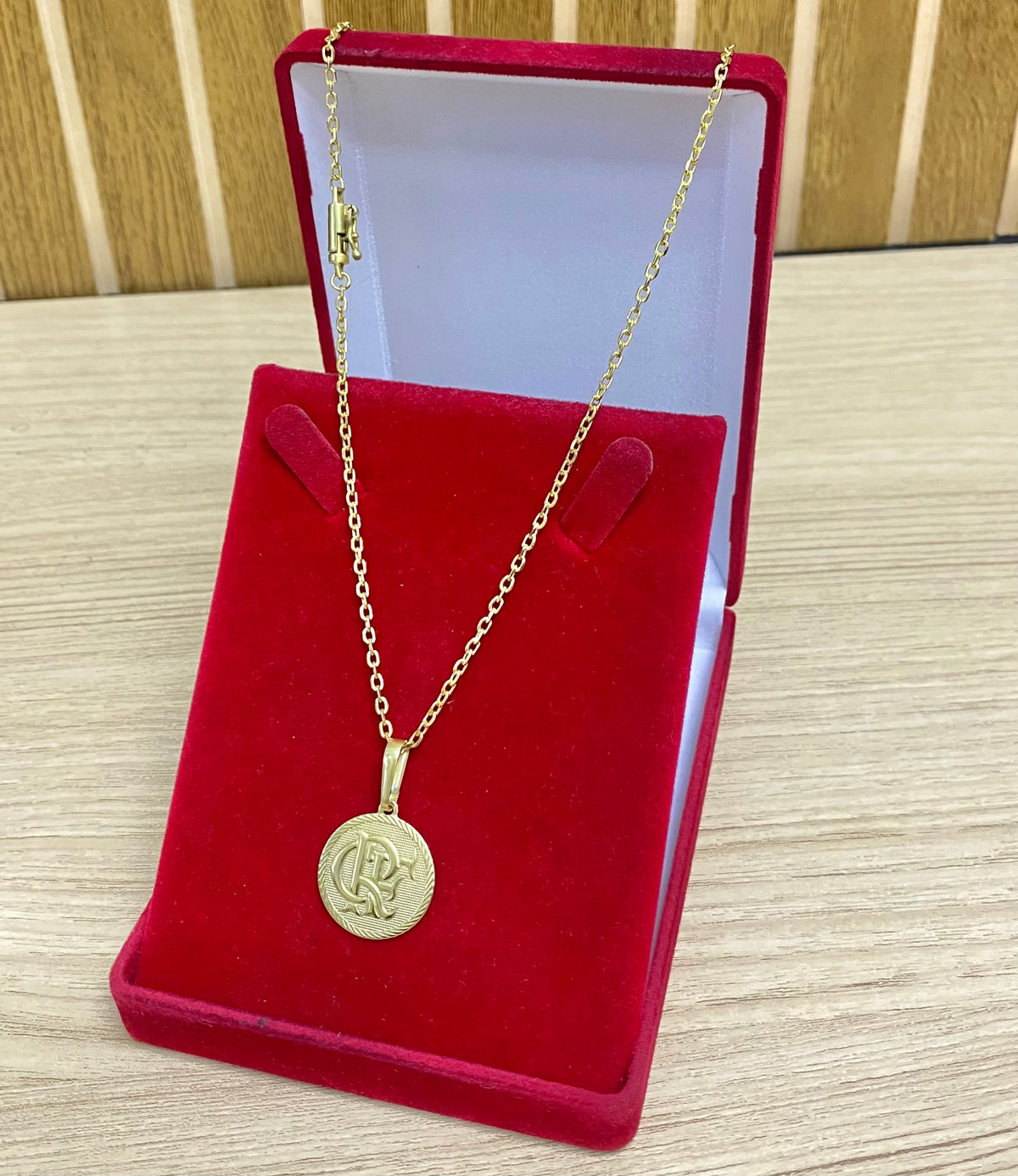 CORRENTE ELO CADEADO 2MM + PINGENTE FLAMENGO REDONDO ALTO RELEVO