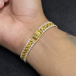 PULSEIRA CADEADO DUPLO CRAVEJADA C/ BANHO DE OURO 18K