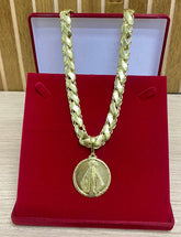 CORRENTE ELO FRISO S 12MM + PINGENTE SANTA REDONDA