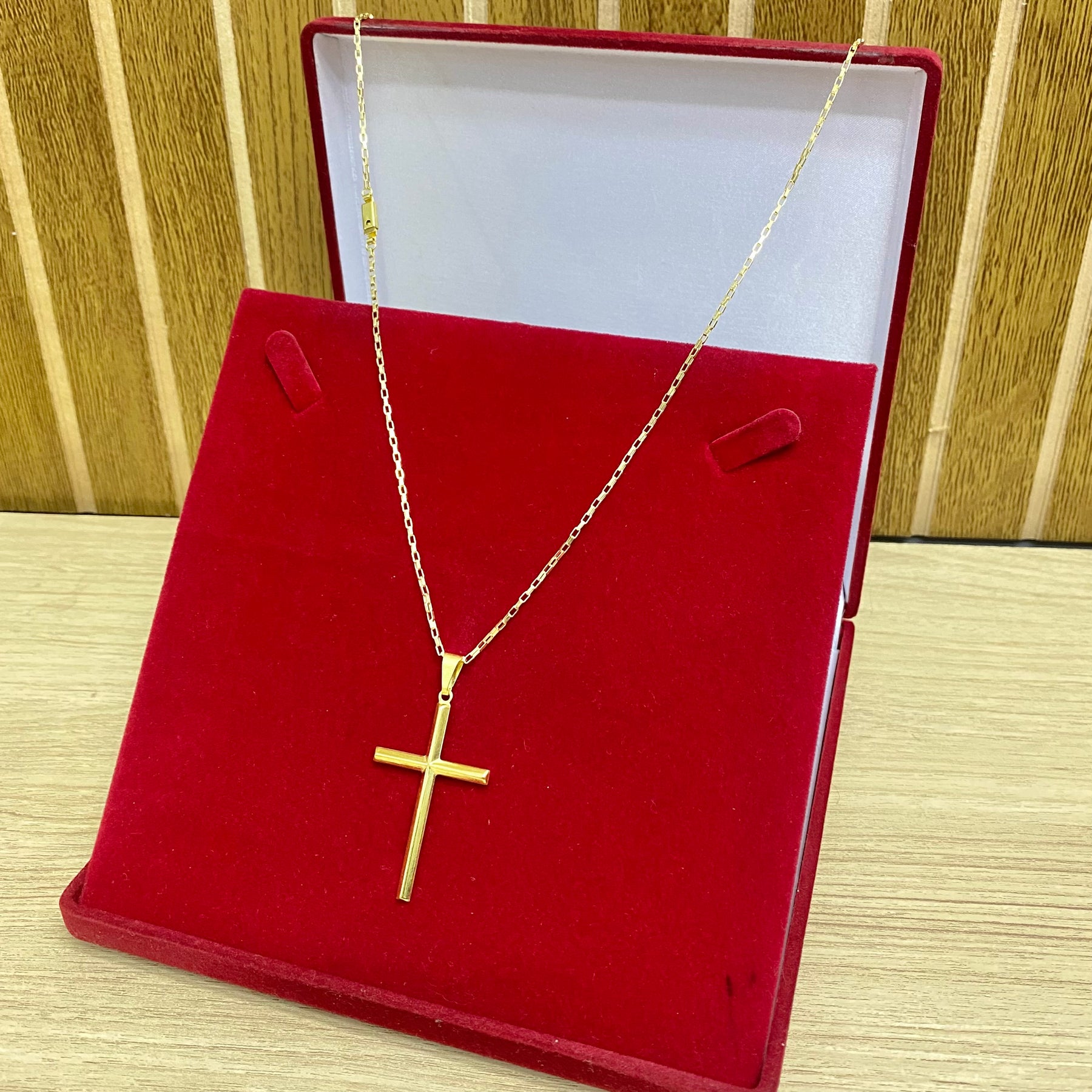 CORRENTE ELO TIJOLINHO 2MM + PINGENTE CRUZ PALITO 3D