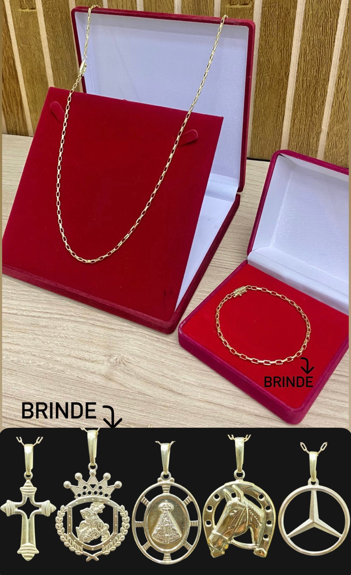 CORRENTE ELO CARTIER BOLEADO 2MM + PULSEIRA BRINDE + PINGENTE BRINDE