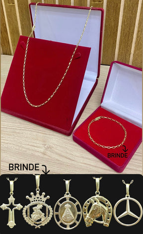CORRENTE ELO CARTIER BOLEADO 2MM + PULSEIRA BRINDE + PINGENTE BRINDE
