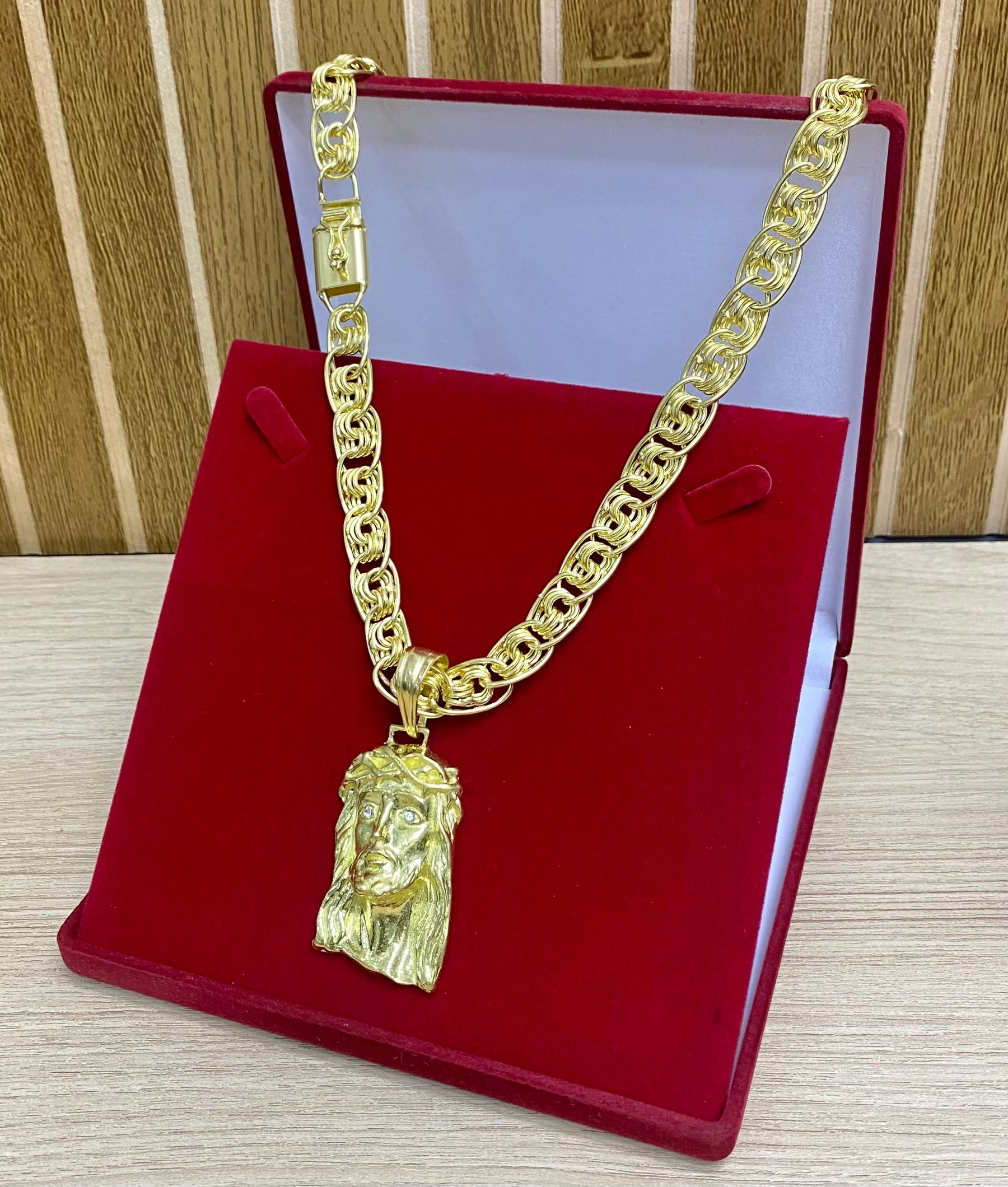 CORRENTE ELO MADRID 14MM + PINGENTE ROSTO DE JESUS CRAV