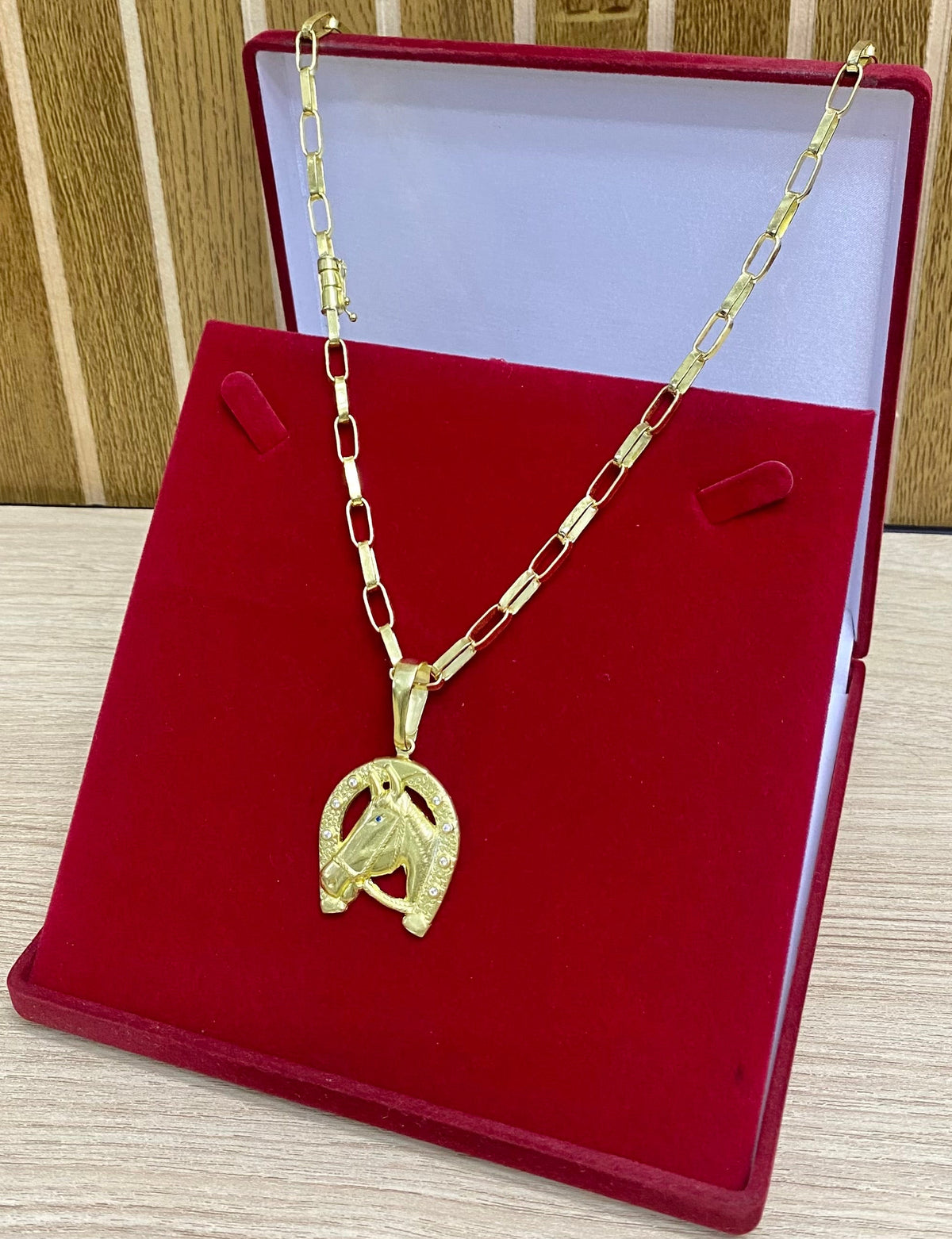 CORRENTE ELO CARTIER RETO 5MM + PINGENTE FERRADURA CRAV