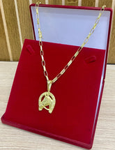 CORRENTE ELO CARTIER RETO 5MM + PINGENTE FERRADURA CRAV