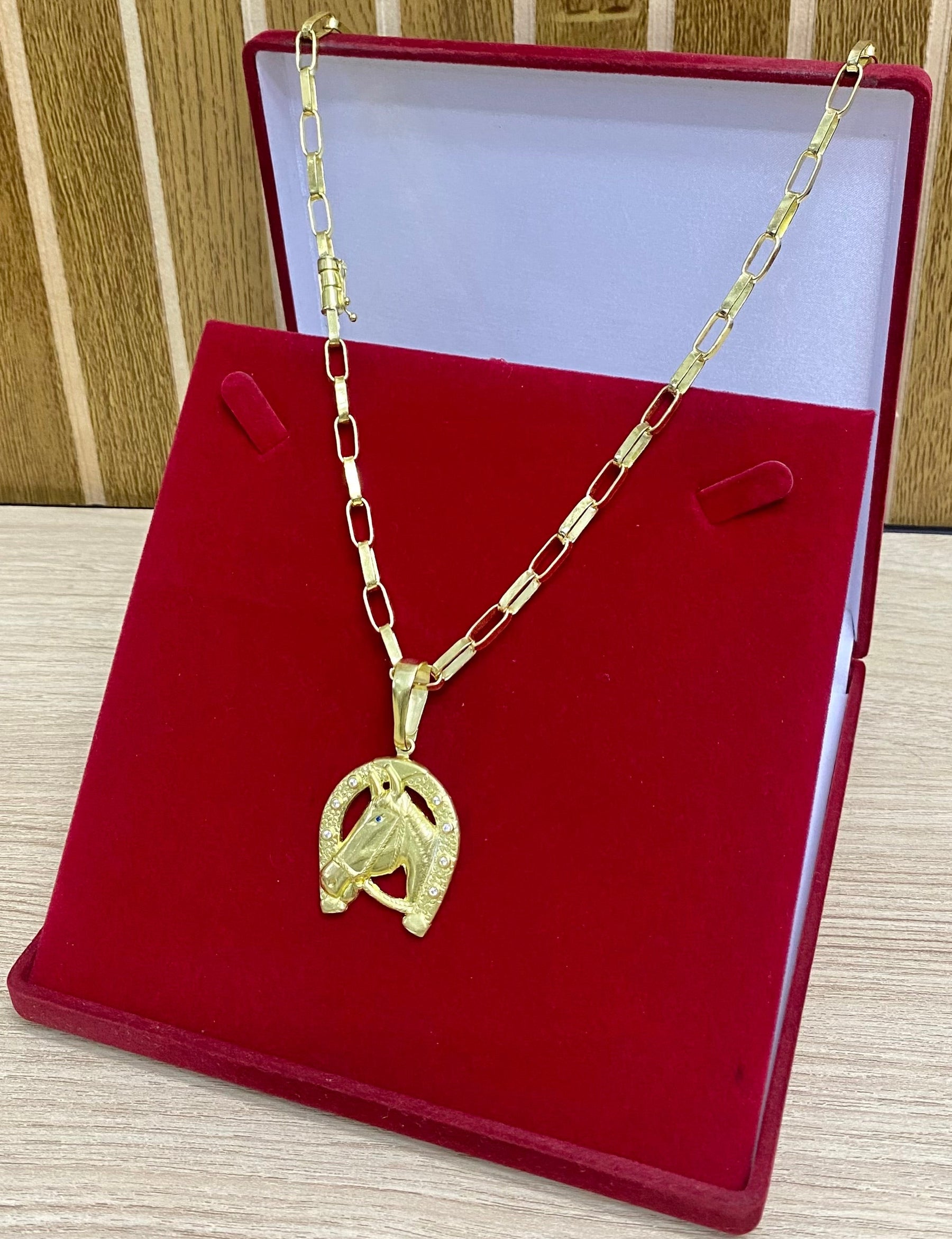 CORRENTE ELO CARTIER RETO 5MM + PINGENTE FERRADURA CRAV