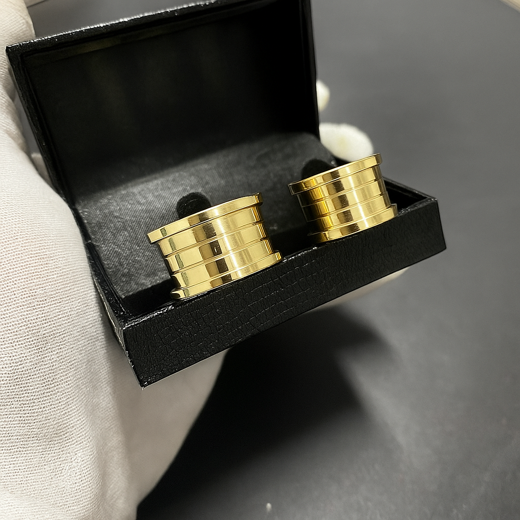 PAR DE ALIANÇAS MOD BULGARIA 3 FRISOS 14MM