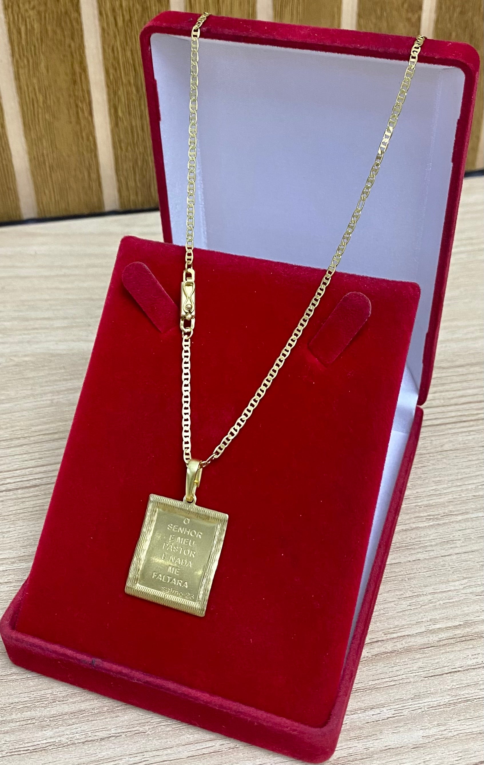 CORRENTE ELO PIASTRINI 2MM + PINGENTE PLACA O SENHOR É MEU PASTOR