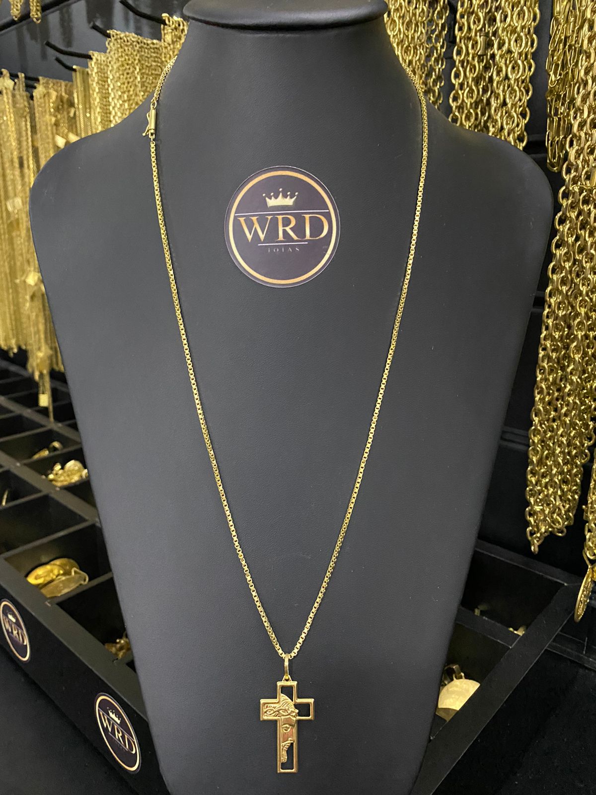 CORRENTE VENEZIANA + PINGENTE CRUZ ROSTO DE CRISTO - WRDJOIAS