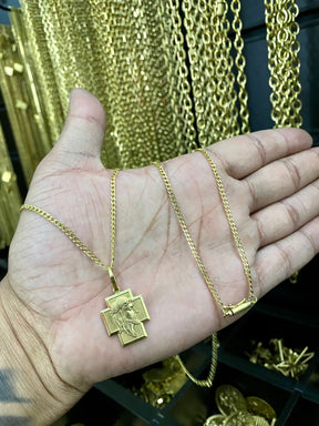 CORRENTE GRUMET + PINGENTE CRUZ ROSTO DE CRISTO - WRDJOIAS