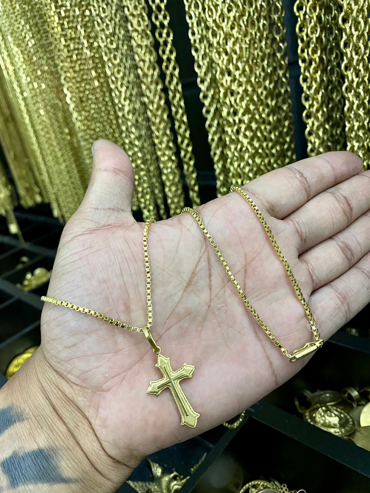 CORRENTE VENEZIANA + PINGENTE CRUZ - WRDJOIAS