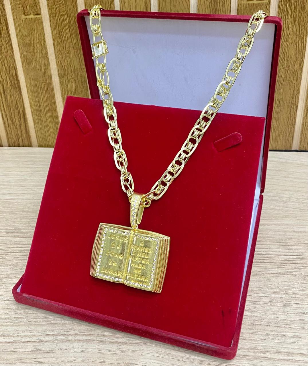 CORRENTE ELO IMPERADOR 12MM + PINGENTE BIBLIA CRAV