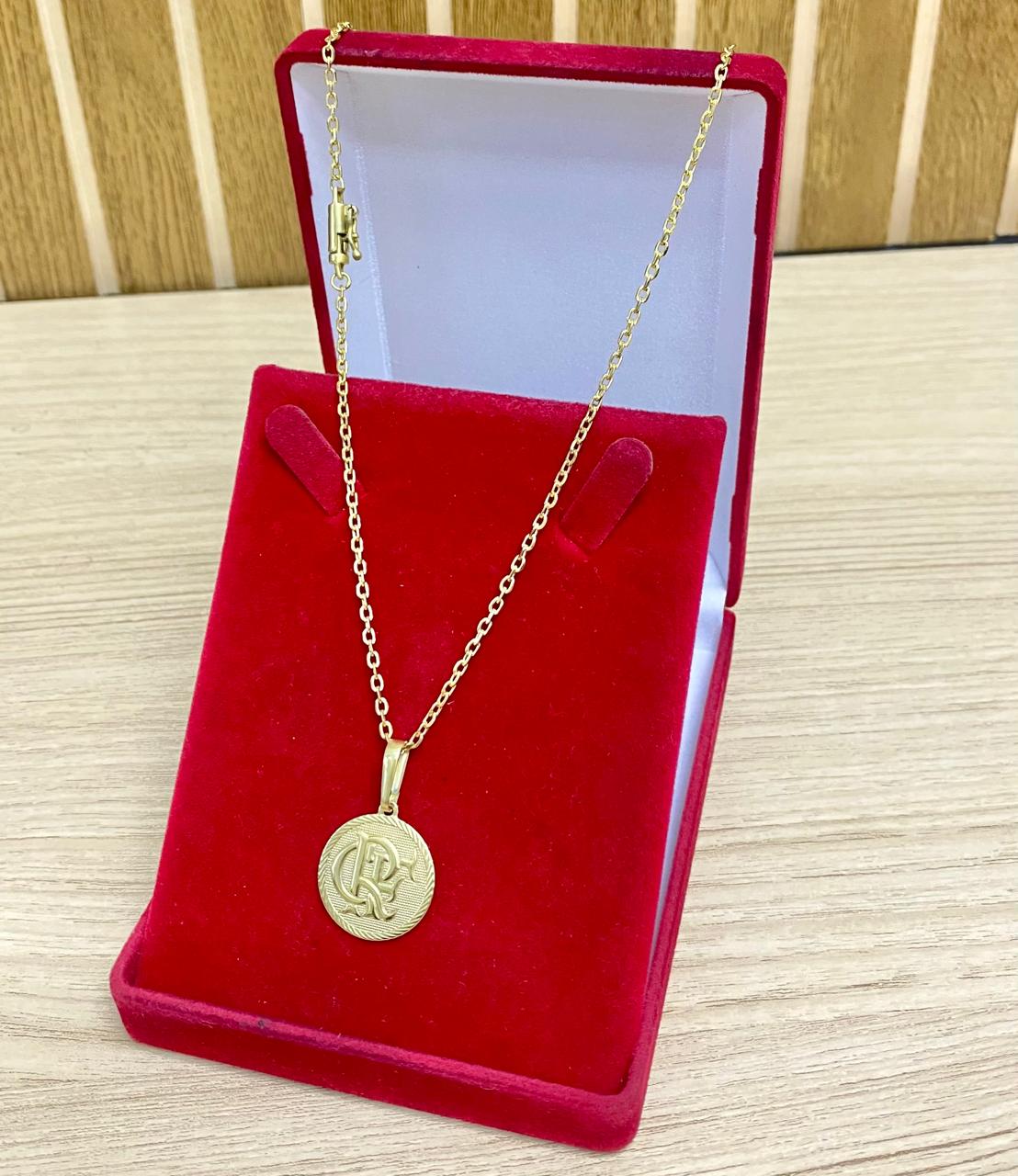 CORRENTE ELO CADEADO QUINA 2MM + PINGENTE CRF MEDALHA