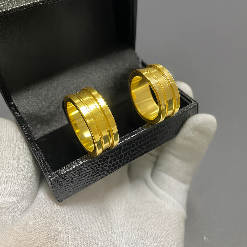PAR DE ALIANÇAS MODELO BULGARI 02 FRISOS 8MM