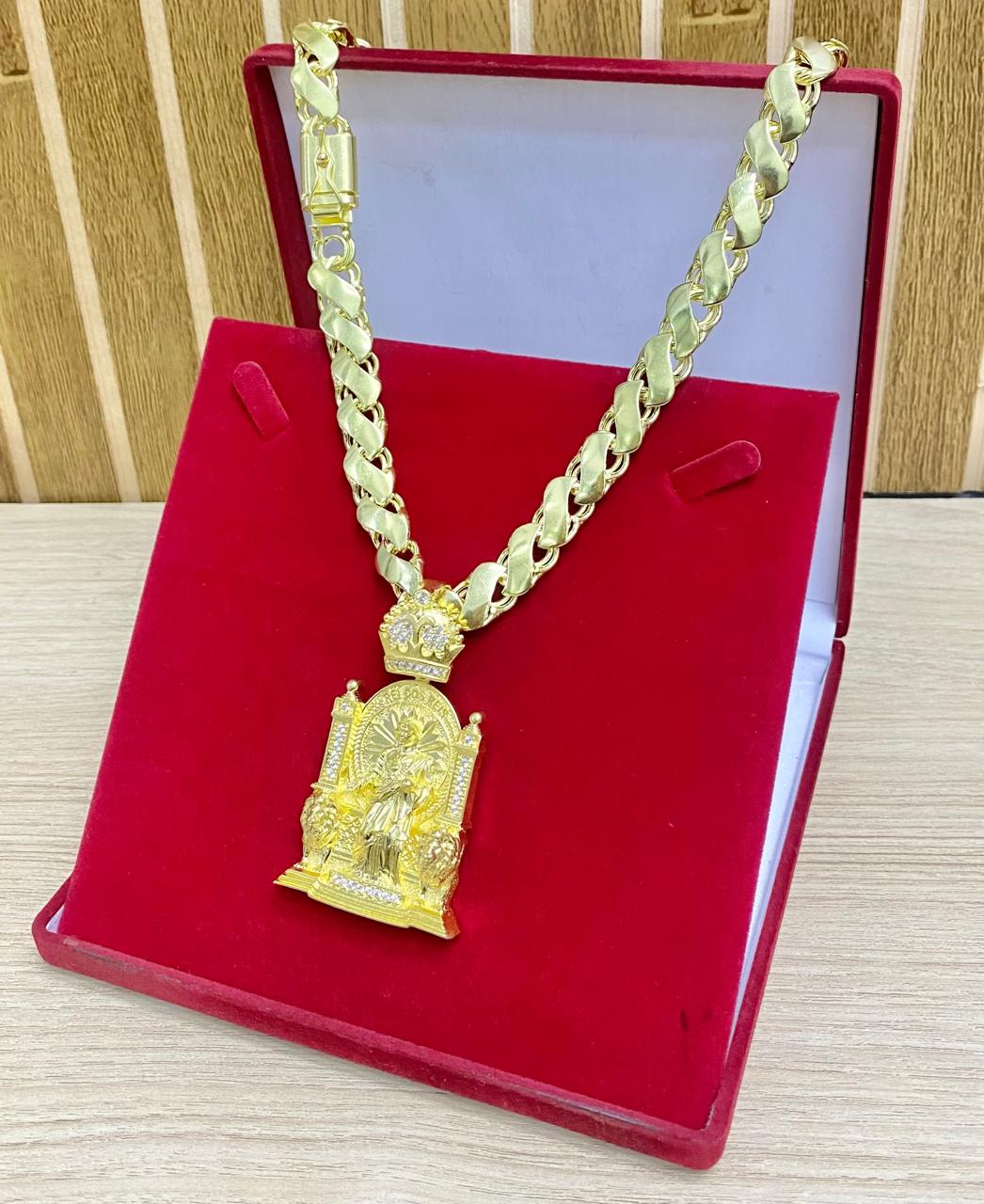 CORRENTE ELO FRISO S 12MM + PINGENTE REI DOS REIS