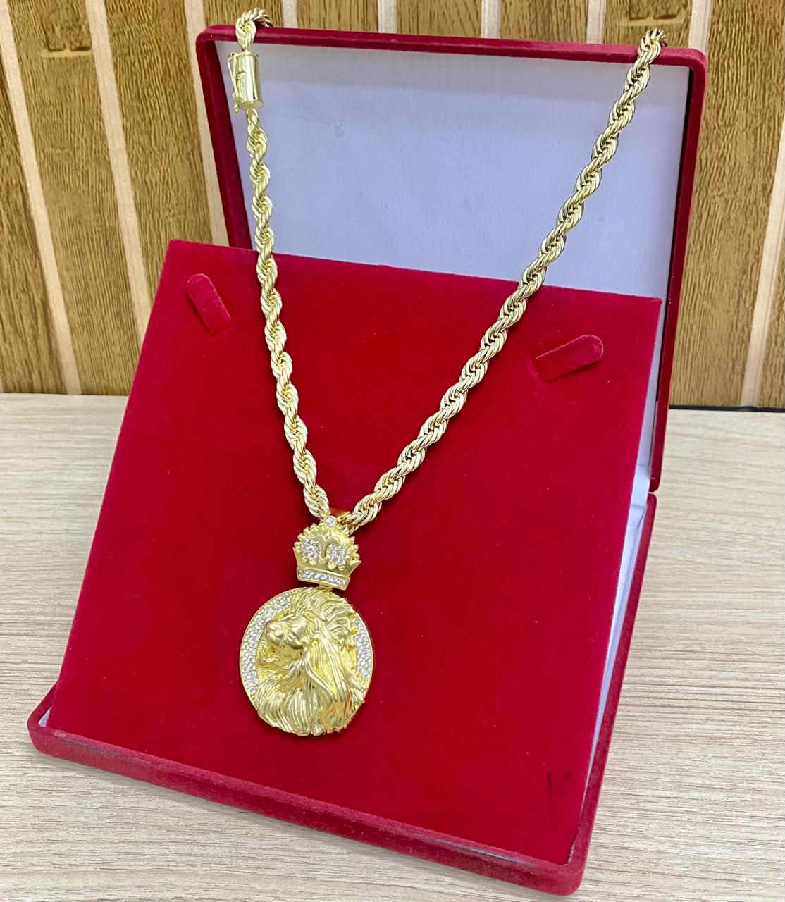 CORRENTE ELO BAIANO 12MM + PINGENTE LEAO 3D CRAV