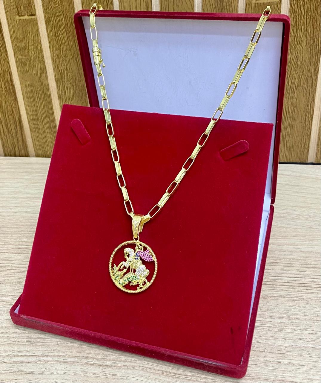 CORRENTE ELO CARTIER RETO 5MM + PINGENTE SÃO JORGE CRAVEJADO